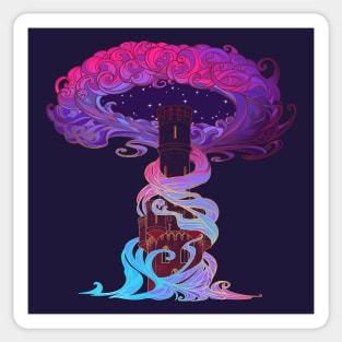 Tower of dreams at the edge of day and night. Concept art Sticker